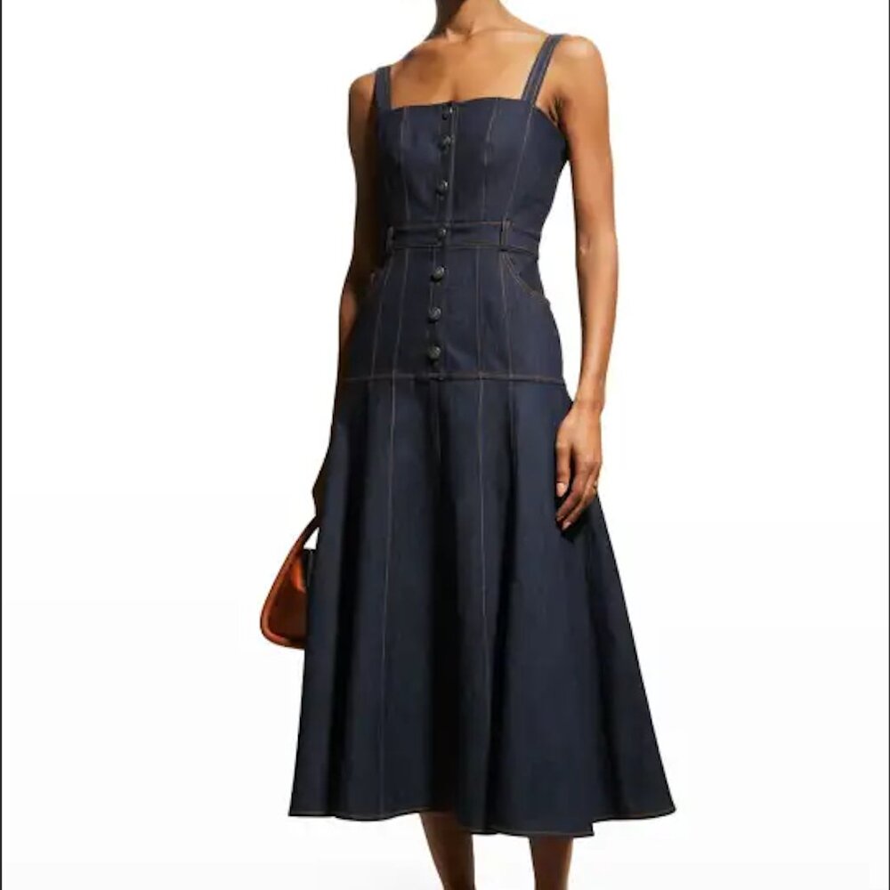 Cinq a Sept Veena Fit & Flare Midi Denim Pinafore Dress